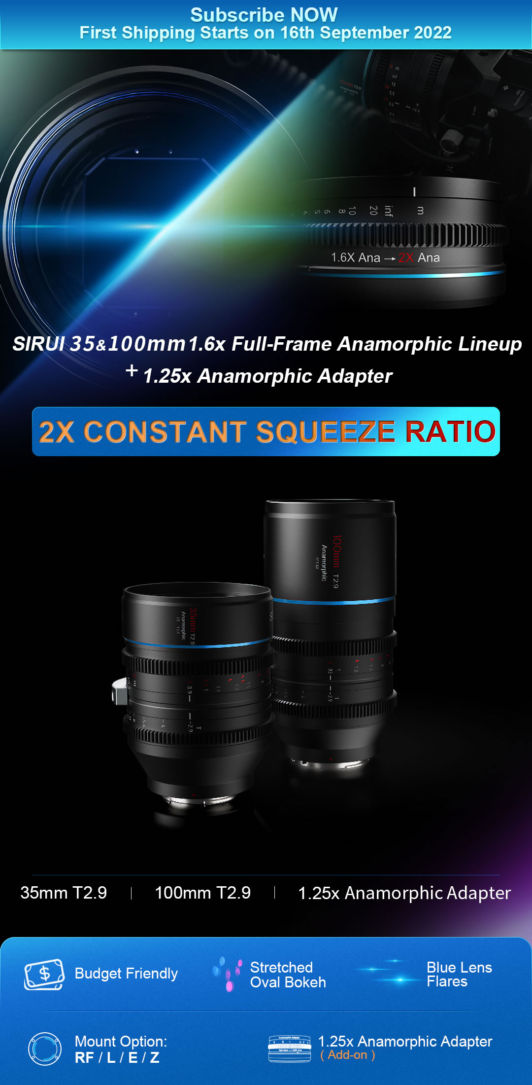 SIRUI 1.6x Full-Frame Anamorphic Lineup And SIRUI Anamorphic Adapter